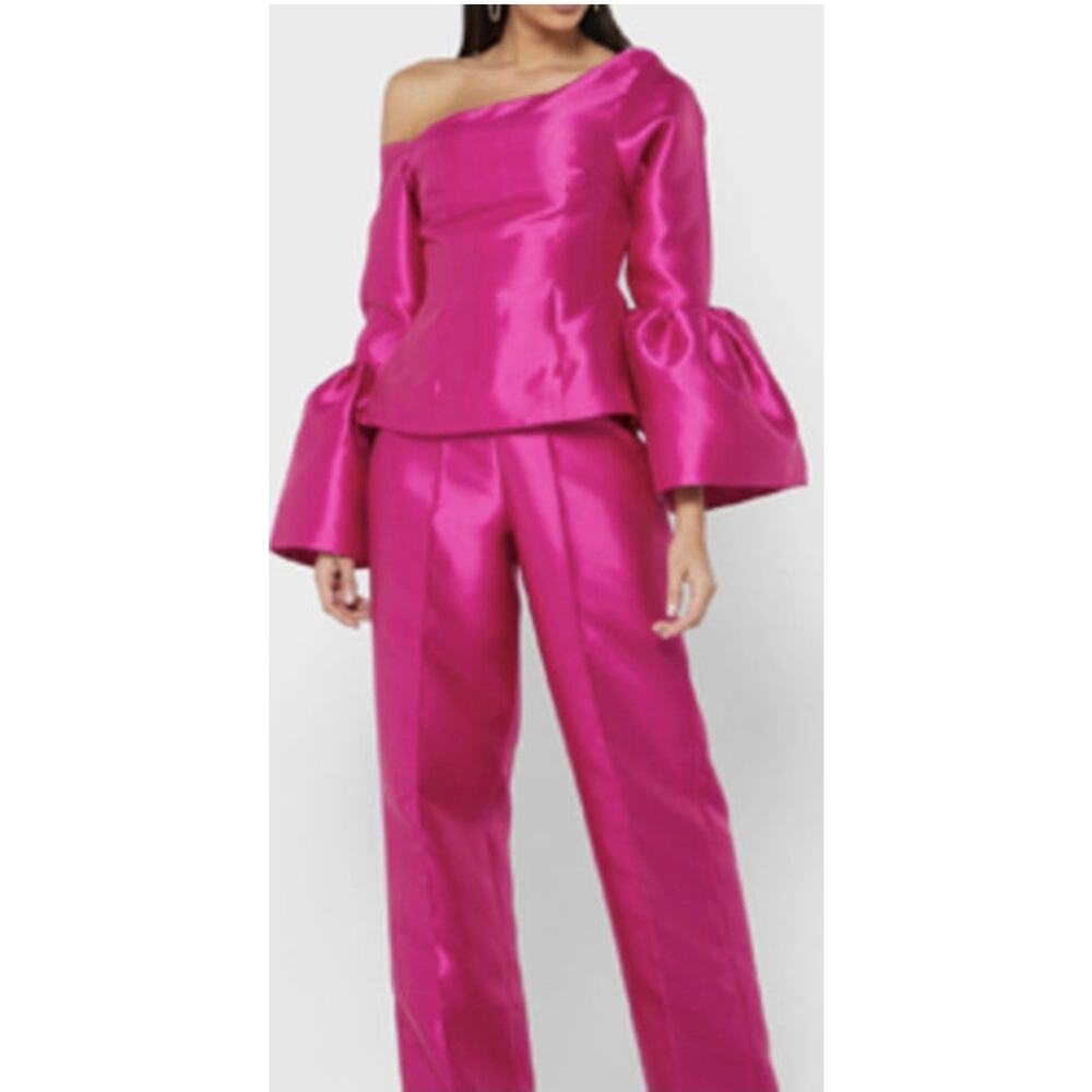 Imad Eduso 2-Piece Set US 6 Top Magenta Off Shoulder Silk Wide Leg Pants 10 $480